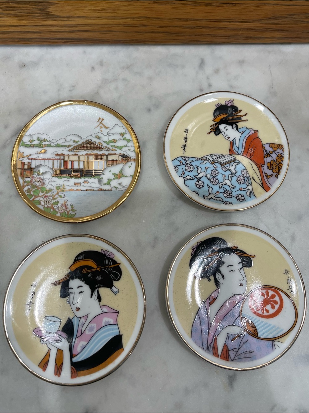 Set of 4 Small Geisha Plates- Butter Pats